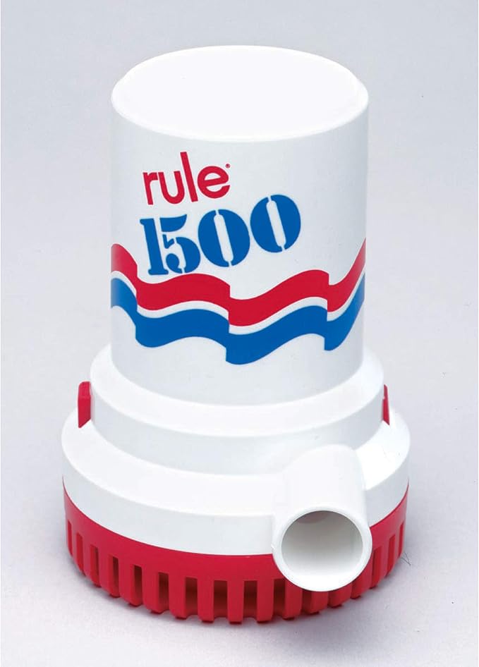 Rule 02, Bilge Pump, 1500 GPH, Non-Automatic, 12 Volt & 40A -A-Matic Plus Bilge Pump Float Switch, 12, 24 or 32 Volt, Moisture Tight Seals, White, Small
