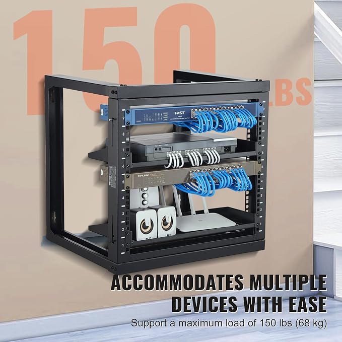 VEVOR 9U Server Rack, Wall Mount Network Rack for 19 Inch IT & AV Equipment, Open Frame 18" Deep 150 lbs Max Load Capacity