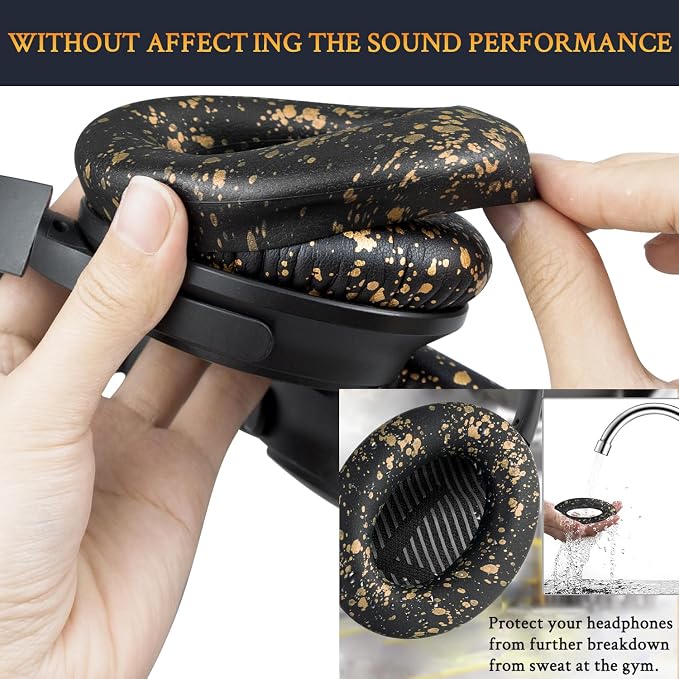 SOULWIT Replacement Kit for Bose QuietComfort QC35/QC35 ii Over-Ear Headphones, Ear Pads Cushions + Headband + Silicone Earpads Cover Protector - Black Gold