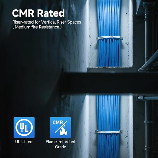 Cable Matters [UL Listed] 10Gbps in-Wall Riser Rated (CMR) 23AWG Bare Copper Cat6 Ethernet Cable - 300ft, Solid, UTP Cat 6 Ethernet Cable Spool, Cat 6 Cord Bulk, Blue