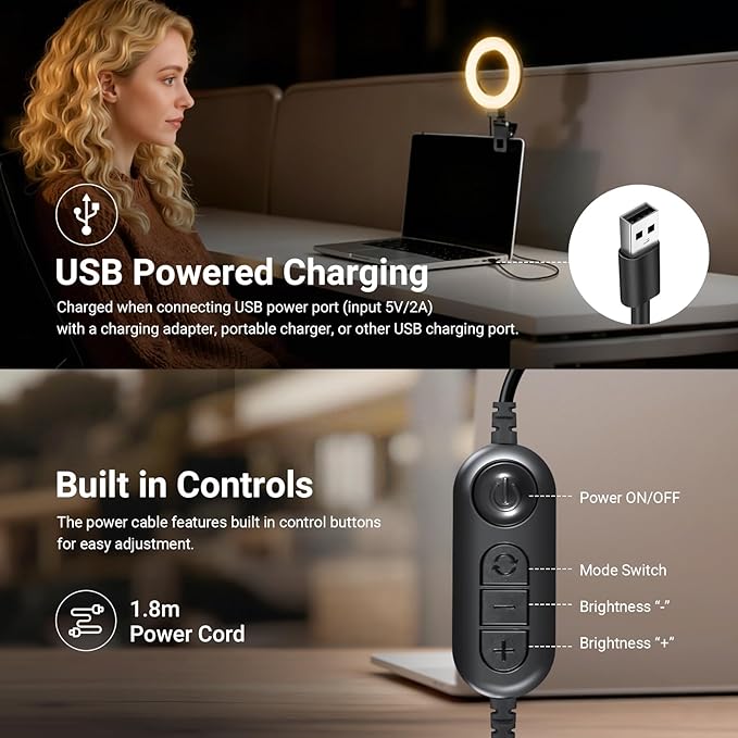 NEEWER Basic 5" Ring Light for Video Conference Lighting, Clip on Light Kit with Desk Tripod Stand for Monitor Laptop Computer Zoom Call Live Streaming Remote Working Learning Video Recording, BR60