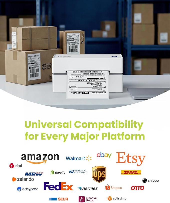 Labeer Thermal Shipping Label Printer with Holder, 4x6 Wireless Bluetooth Shipping Label Printer for Small Business, Compatible with iPhone, Android, Windows, Mac, Chromebook, USPS, Shopify