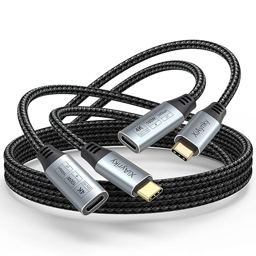 2-Pack USB C Extension Cable 6FT (100W Power/ 10Gbps Data / 4K Video), USB 3.2 Gen 2 Type C Extender Cord (Thunderbolt 3/4 ) Compatible for Macbook,Galaxy,Pixel 6-8, iPhone 15-17, iPad Pro,CarPlay,SSD