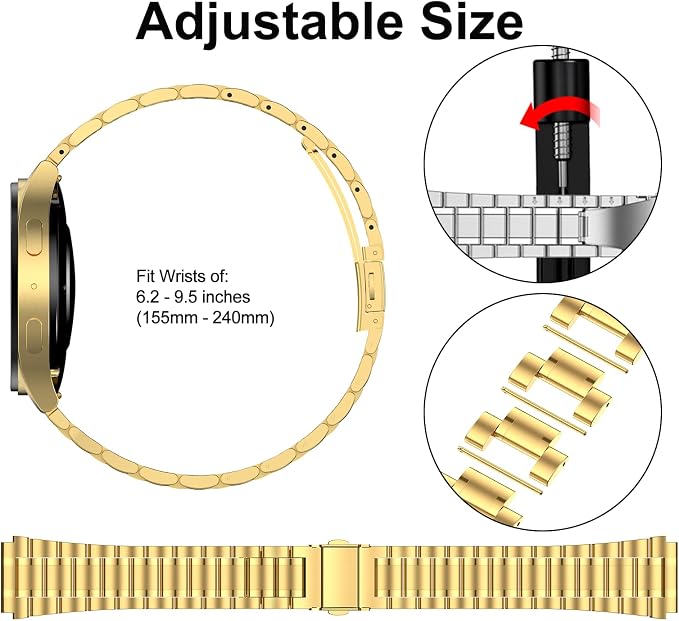 SUPLINK Compatible with Samsung Galaxy Watch 7 6 5 4 40mm 44mm Band/Galaxy Watch 6 4 Classic 43mm 47mm 46mm 42mm Band/Active 2 40mm 44mm/Watch 3 41mm,20mm Metal Replacement Strap Women (Gold)