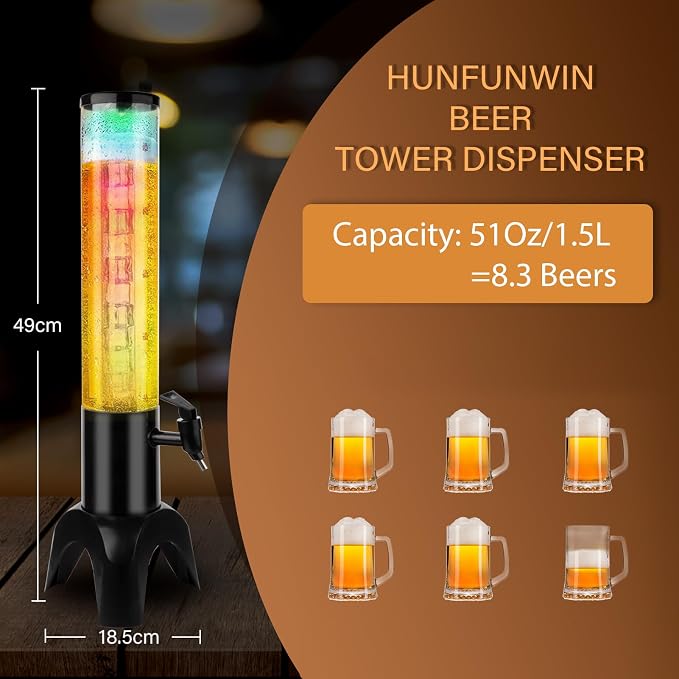Beer Dispenser Margarita Tower, 50oz Mimosa Tower Dispenser with Ice Tube and LED Light, Tabletop Drink Tower Dispenser 1.6 qt for Beer, Margarita, Liquor, Beverage