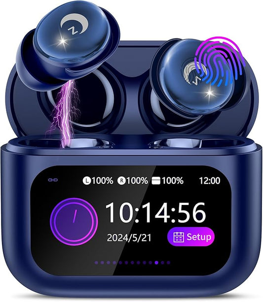 VEKJ Sleep Earbuds Bluetooth 5.4 in Ear Smart Touch Screen Ear Buds, 48H Playtime Mini Sleep Headphones Small Design for Side Sleepers, 5 EQ Modes, Crystal-Clear Calls, IPX7 Waterproof Earphones Blue