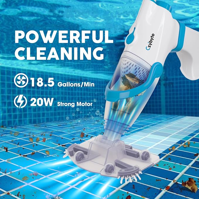 Handheld Pool Vacuum Cleaner, Rechargeable Pool Bottom Cleaner with Strong Suction, 1 H Runtime,for Above Ground/Inground Pools, Spas and Hot Tubs, White