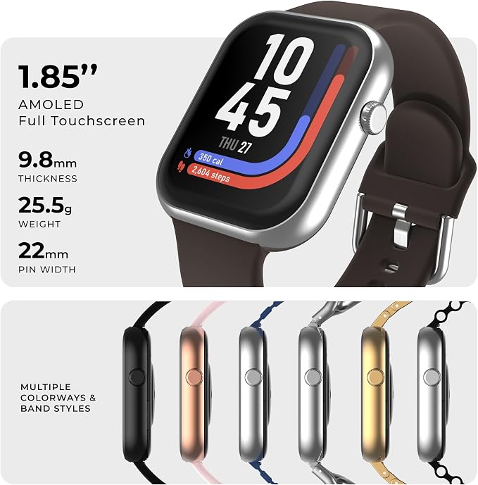 iTouch AIR 5 Smartwatch, 1.85" AMOLED Display, Bluetooth Calling, 100+ Sports Modes, Heart Rate, SpO2, Sleep & Stress Tracking, Water Resistant, 7-Day Battery Life, for Android & iPhone