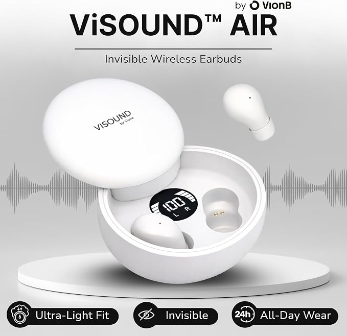 VionB Air Invisible Earbuds Wireless Bluetooth 5.4 for Small Ears, Mini Tiny Ear Buds, IPX5 Waterproof, Sound Isolating Fit, ENC Mic for Clear Calls, Discreet in-Ear Headphones (Arctic White)