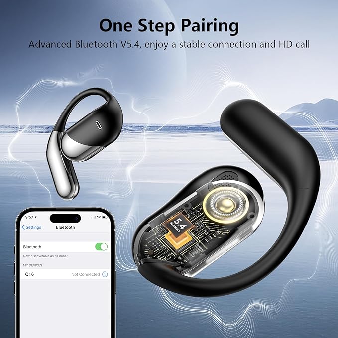 Open Ear Bone Conduction Headphones，,Over Ear Earbuds with Ergonomic Earhook,Bluetooth Headphones 5.4 with Smart Digital Display,50H Playtime Translation Earbuds Real Time - AI 144 Language