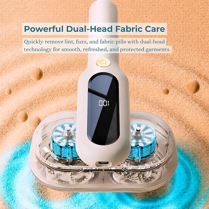 Fabric Shaver, Rechargeable Lint Remover with 2600mAh Powerful Battery, 9500 RPM with 3 Speeds, Includes 4 Extra 6-Leaf Blades (Pearl White)