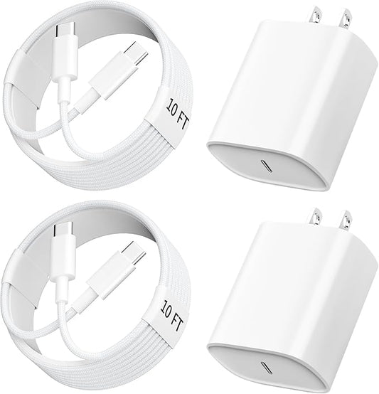 Phone 17 16 15 Charger Fast Charging,10 FT Long Braided USB C Charger Cord with 20W Type C Fast Phone Charging Block forPhone 17/17 Pro/17 Pro max/Air/Phone 16 15 Pro Max Plus, iPad,Android,Gray-White