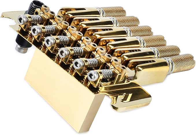 10.5mm Headless Electric Guitar Bridge Gold Brass Block Saddle Hardened Steel Plate 2 point tremolo bridge for Fanned-fret 6 String Headless Electric Guitar Replacement parts