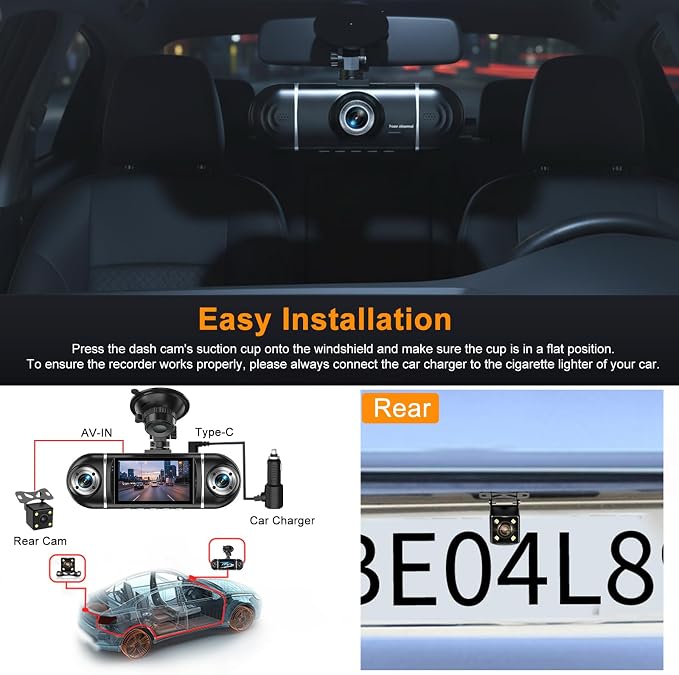 4 Channel 1080P Dash Cam Front Rear Left Right, 170° Wide Angle Car Camera with 5GHz WiFi App Control, Super Night Vision, 24H Parking Monitor, G-Sensor, Loop Recording, 64GB SD Card Included