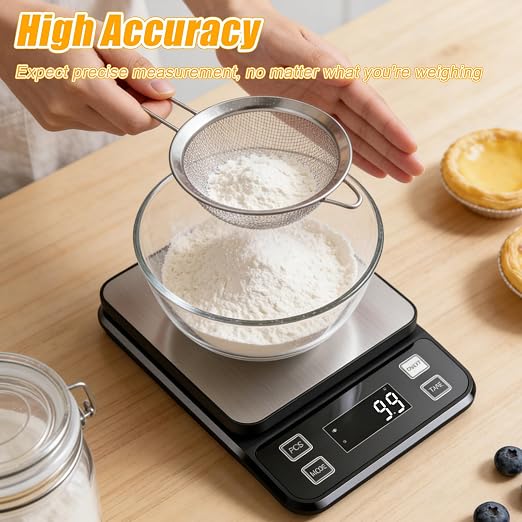 Waterproof Kitchen Scale, 10kg/22lb Food Scale Precisely Measures Grams and Ounces for Baking and Cooking, Stainless Stee Digital Scale with Backlight for Food