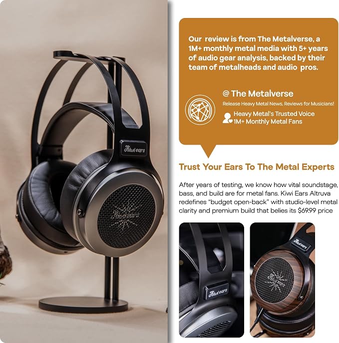Linsoul Kiwi Ears Altruva Over Ear Headphone, Hi-Fi 50mm Dynamic Driver Monitoring Headphones, Wired Gaming Headset, Open-Back Stereo Headphones for Studio Engineer Audiophile Gaming (Blackwood)