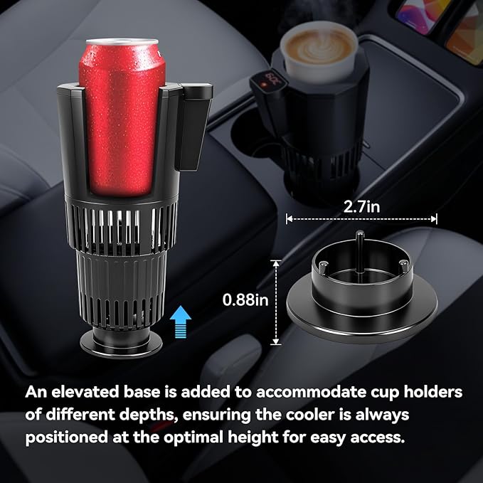 Auto Cooling and Heating Can Cooler for Car Cup Holder with Insulation Lid, Car Coffee Warmer 2 in 1 Cup Cooler & Mug Warmer, Portable Can Cooler 12V Fridge Travel Coffee Mug Quick Heating Cooling