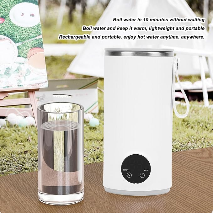 Electric Travel Kettle, Mini Portable Rechargeable Cordless Camping Kettle 6000mAh Small Hot Water Boiler 400ml Electric Kettles Steel
