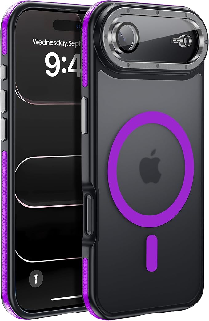 Magnetic for iPhone Air case, with Camera Lens Protector [10Ft Military-Grade Protection] Compatible with fit MagSafe Slim case for iPhone 17 Air 6.5 inch, Purple Bumper
