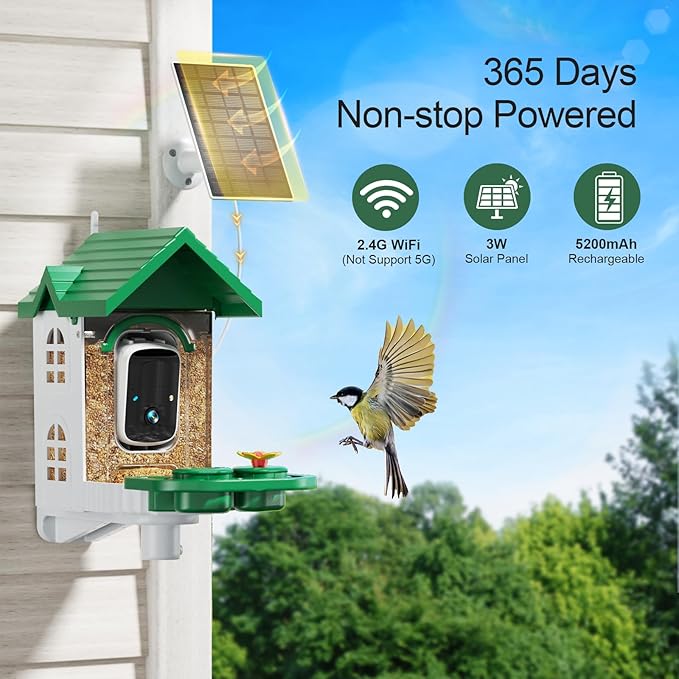 SV3C Bird Feeder with Camera Solar Powered, Smart Camera Bird Feeder with AI Identify BirdSpecies, Instant Alerts, 2K HD Video, Various DIY Addons, 2.4G WiFi, Gift for Mom Dad and Birdlover (Green)
