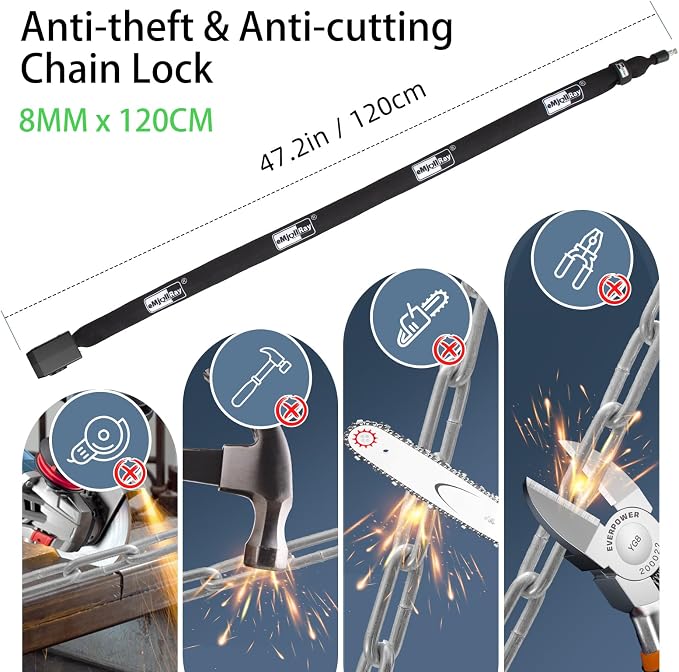 Anti-Theft Bike Alarm Chain Lock,Bike Lock 110dB Security 8mm x 4ft Chain Lock with Key & Remote Control Heavy Duty Steel Rechargeable E-Bike Scooter Bike Lock (Storage Bag Included)