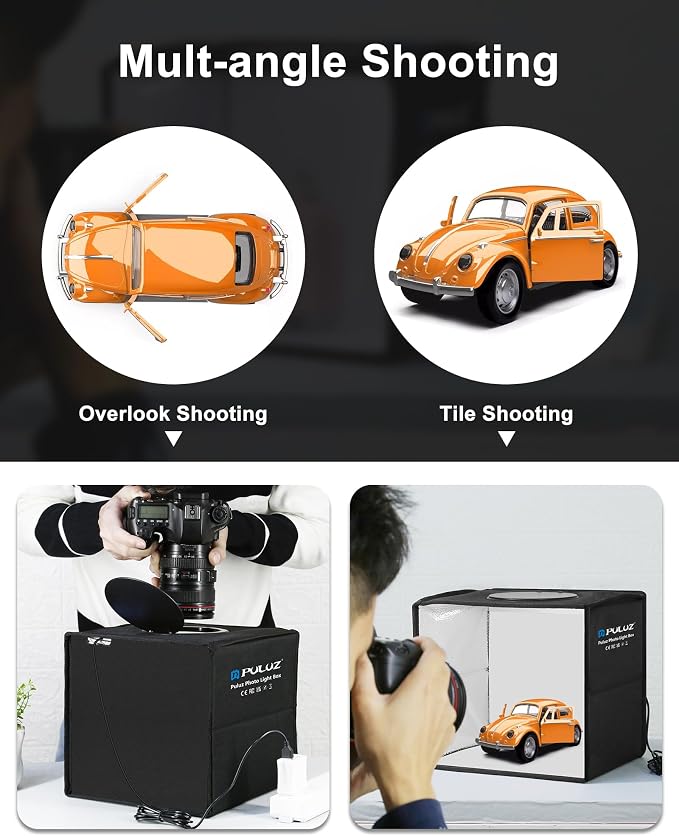 PULUZ Mini Photo Studio Light Box, Photo Shooting Tent kit, Portable Folding Photography Light Tent with CRI >95 104pcs LED Light & 6 Kinds Double-Sided Color Backgrounds for Small Size Products