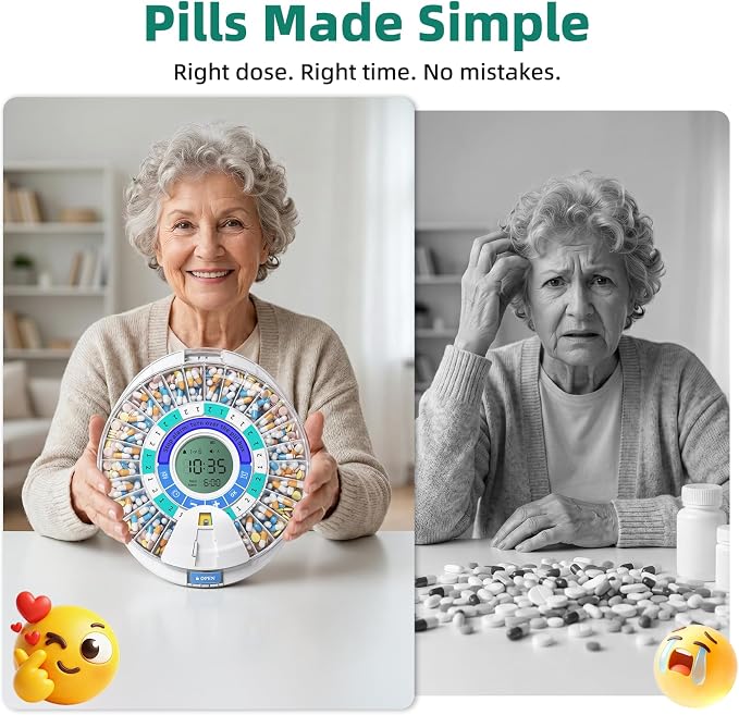 Windtrace Automatic Pill Dispenser for Elderly, Electronic Monthly Pill Organizer with Alarm & Light, 28 Day Smart Lock Medication Dispenser, Timed Pill Dispenser Machine for Prescriptions & Vitamins