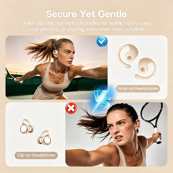 Over Open Ear Earbuds Wireless Bluetooth Open Ear Headphones Air Conduction Earbuds that Don't Go in Your Ear with Awareness of Surroundings with Over-Ear Hooks