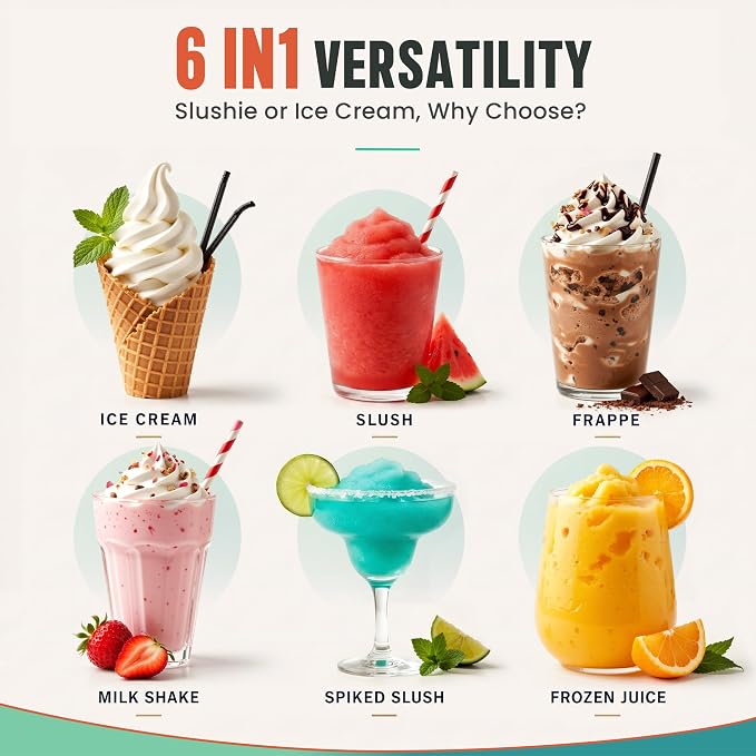 Slushie Machine for Home, 85oz Larger Ice Cream Maker with LED Display, 6 Preset Programs | Auto-Clean, Frozen Drink Machine for Margaritas, Frappes, Milkshakes & Smoothies, No Ice Needed