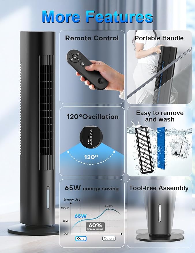 Windowless Air Conditioner, 35" Evaporative Air Cooler with 3 Speeds & 3 Modes, 25ft Remote & Smart Timer, 120°Oscillating Swamp Cooler No Window Needed Portable Air Conditioners for Bedroom