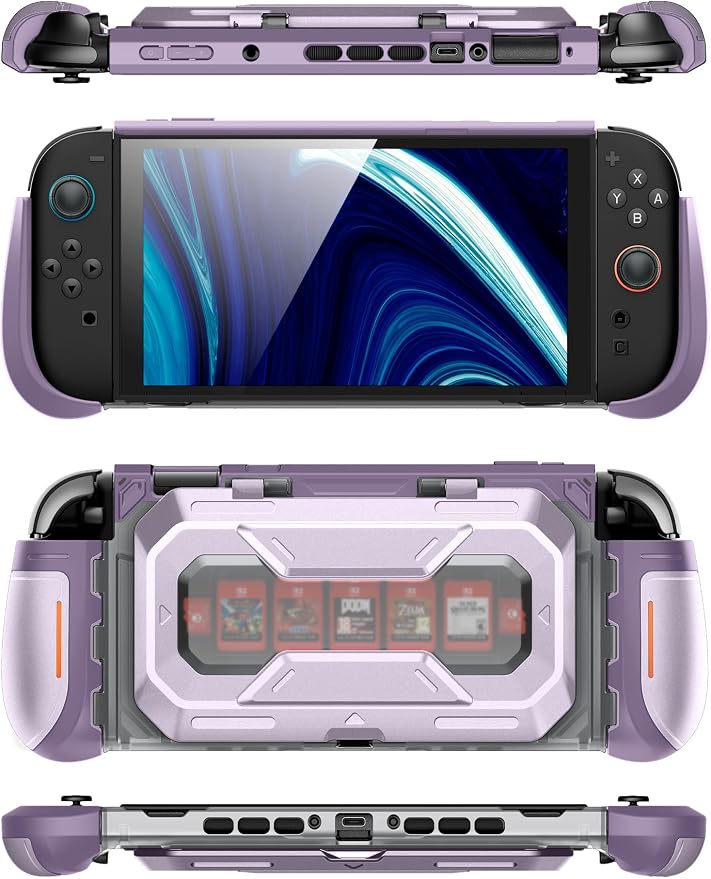 Mumba Dockable for Nintendo Switch 2 Case with Flip Stand, [Titan] Ergonomic Switch 2 Grip Protective Cover Holds 5 Game Cards & 2 TF Cards TPU Accessories and Quick-Release Joy-Con Design (Violt)