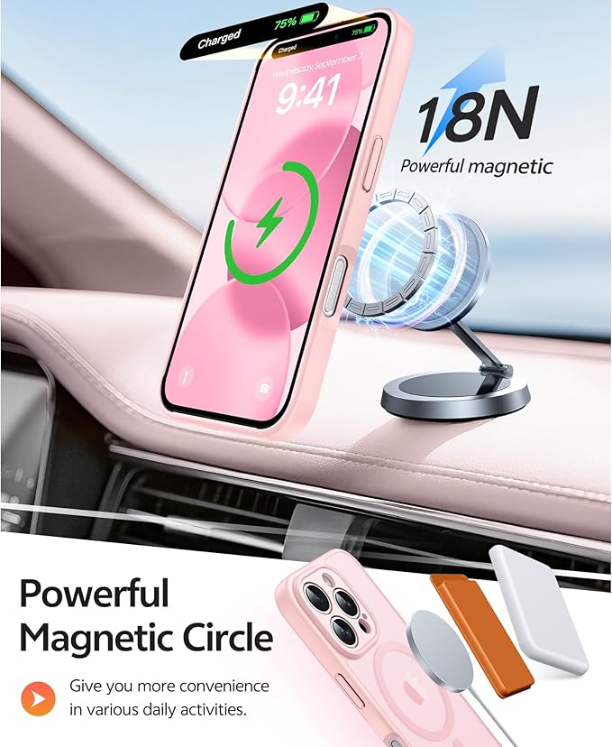 FNTCASE for iPhone 16 Pro Max Case: [Compatible with Magsafe] Translucent Matte Cases with [Full Camera Protection] [Screen Protector] Military Grade Shockproof Protective Phone Cover - Light Pink