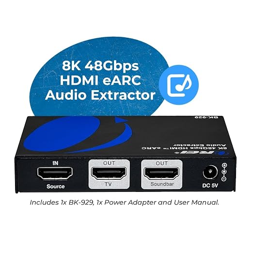 OREI eARC 8K Audio Extractor, Extract Dolby Atmos Convert Sound bar 4K @ 120hz 18G HDMI 2.0 ARC Support HDCP 2.2 Perfect for 8K Monitors, HDR, Dolby Vision, HDR10 Support Sonos Bose (BK-929)