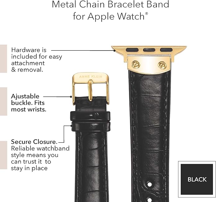 Anne Klein Leather Fashion Band for Apple Watch Secure, Adjustable, Apple Watch Band Replacement, Fits Most Wrists