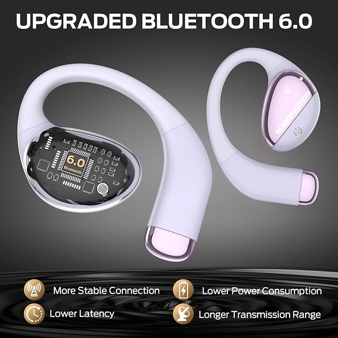 Monster Open Ear AC520 Headphones, Bluetooth 6.0 Wireless Earbuds with HiFi Sound, Open Ear Earbuds with 24H Playtime, Unique Handbag Design, ENC Clear Call, IPX6 Resistance（Purple）