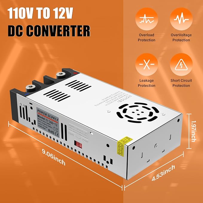 IMAYCC 12V Power Supply for Diesel Heater,120v to 12v DC Converter for Diesel Heater, AC to DC Power Converter 30A 360W