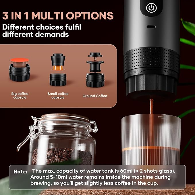 kejector Battery Powered Coffee Maker Cafetera Portatil Personal Espresso Coffee Machines for Travel Car Espresso Machine 80ml for Hiking Camping Small Electric Coffee Machine