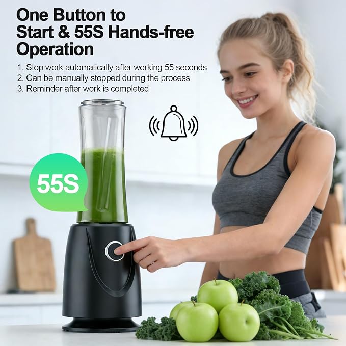 OMMO 500W Personal Blender for Smoothies, Milkshakes and Juices with 4-Fin Blades, 17oz BPA-Free Tritan Portable Cup, Powerful Single-Serve Kitchen Blender