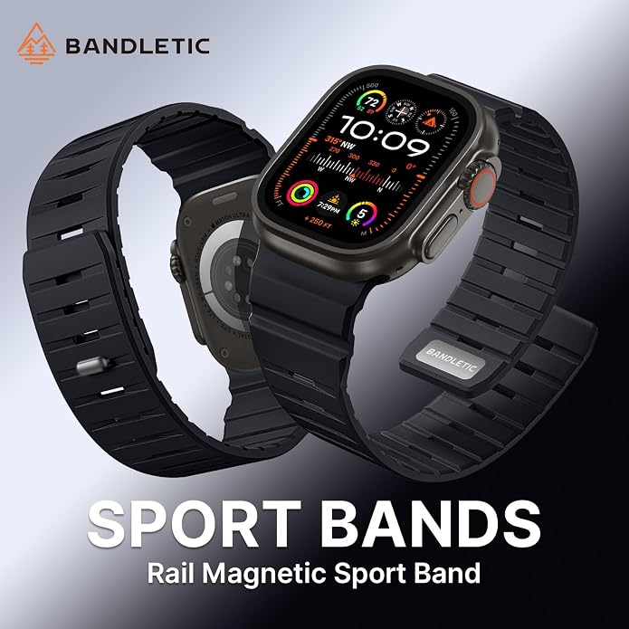 Bandletic Magnetic Watch band Compatible with Apple Watch Bands - Magnet Bands 49mm 46mm 45mm 44mm 42mm Men Women, Rugged Silicone Strap for iWatch Series 11/10/9/8/7/SE3/SE2/SE/6/5/4/3/2/1