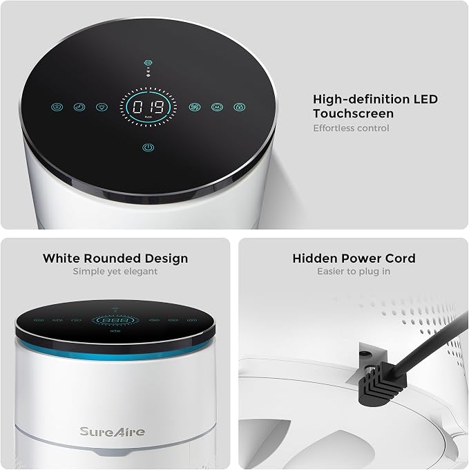 Desktop Air Purifier for Home Office, HEPA Filter for Smoke, Pet Hair - Auto Mode, Low-noise Sleep Mode, Adjustable Light, Compact Design