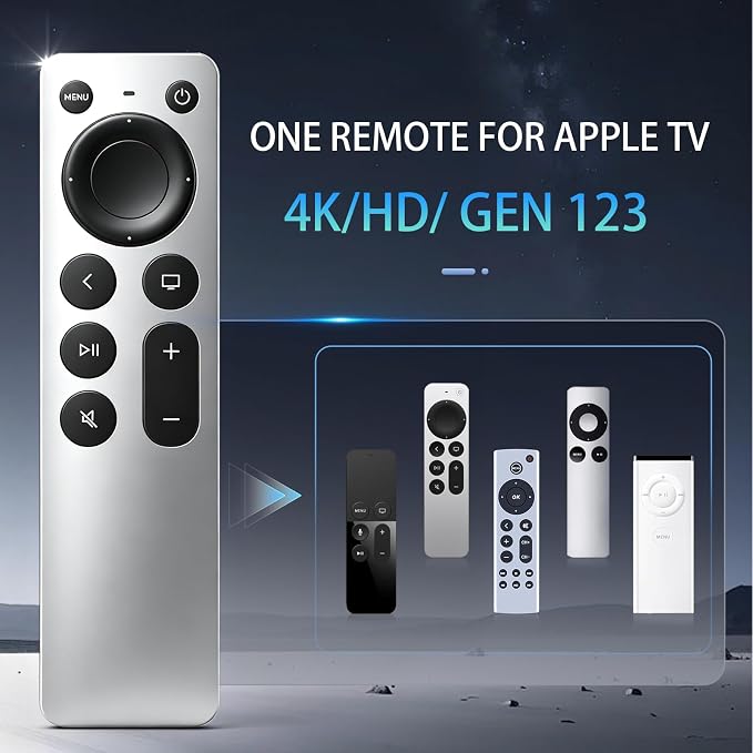 Universal Replacement for Apple TV Remote: for Apple TV 4K/HD/Gen 1 2 3 with TV Control (NO Siri & Touch) for Home Family Elderly, Silvery-White