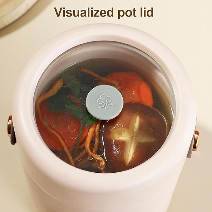 Mini Electric Cooker with Visual Lid Portable Stewing Cooking Pot for Rice Eggs Noodles Porridge (US Plug 110V)