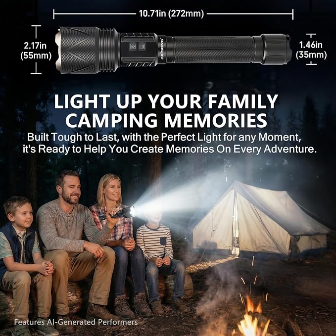 Rechargeable Tactical Flashlight 10,000 High Lumens with USB Output | 70W XHP360 LED Super Bright Zoomable Flashlight, 1,968FT Long Range, IP67 Waterproof for Emergency, Outdoor Camping & Hunting