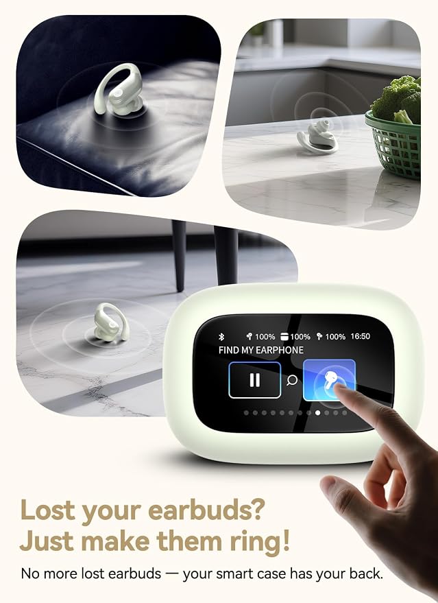 jaddsa Wireless Earbuds, 2026 ENC Noise Cancelling Ear Buds with Smart Touchscreen, Bluetooth 5.4 Headphones, Bass Stereo Sound Over-Ear Earbuds, 5 EQ Modes for Sports/Travel/Gym- Ivory White