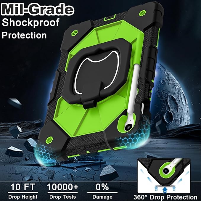 WESOROL Case for Samsung Galaxy Tab S10 Lite/S10 FE/S9 FE 10.9 Inch Galaxy Tab S9 11 Inch,Shockproof Cover for Samsung S9 FE Tablet Case with Screen Protector Rotate Stand Pen Holder,Black Green