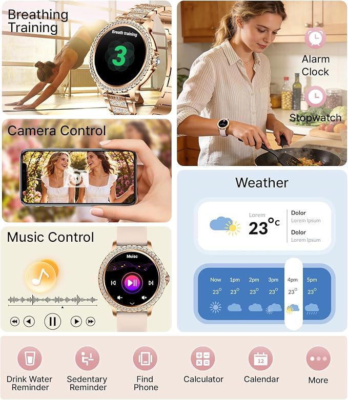LIGE Smart Watches for Women,1.32" HD Fitness Tracker Watch with Answer/Make Call,AI Voice Control,Heart Rate/Calories/SpO2 Monitor 100+ Sport Modes Ladies Smartwatch for Android iOS 2 Straps Gold