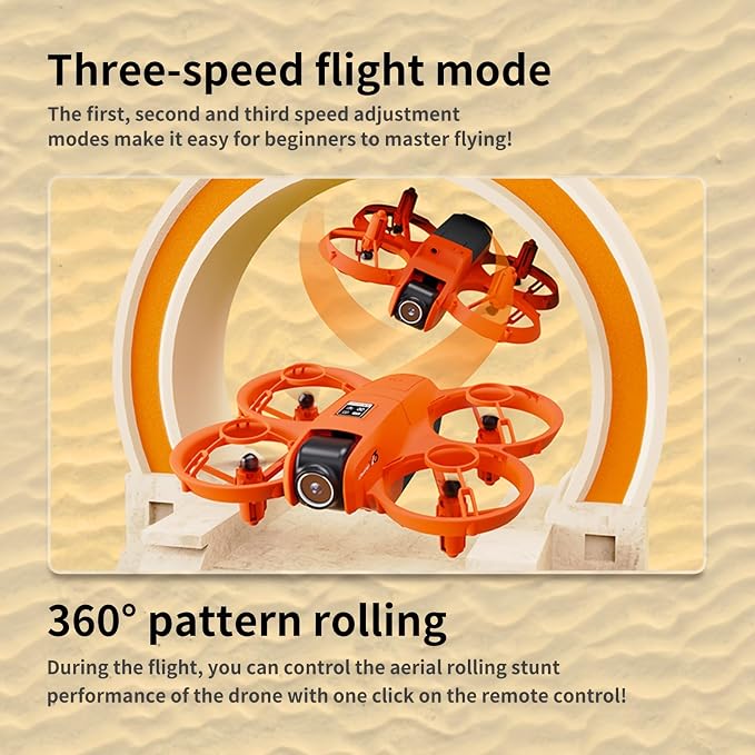 ikaufen YL3 Mini Drone with Dual Camera, Optical Flow Hover, 50X Zoom, 360° Stunt Roll, RC Quadcopter for Kids & Beginners with Screen Remote Control(YL3 screen control Orange)