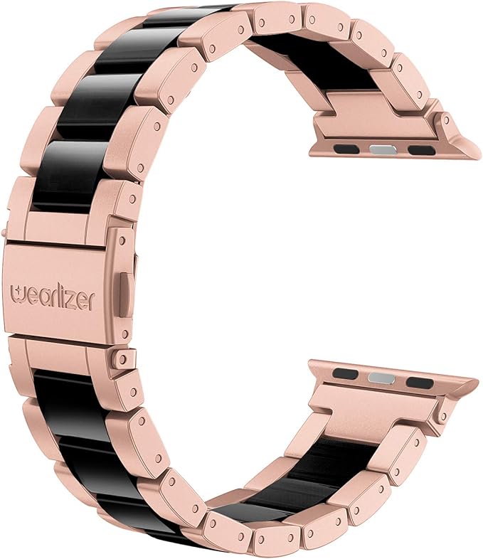 Wearlizer Compatible with Apple Watch Bands 38/40/41/42mm Womens Wristband for iWatch SE Stainless Steel Black Resin Stylish Metal Replacement for iWatch Series 11 10 9 8 7 6 5 4 3 SE/Ultra 3 2 1
