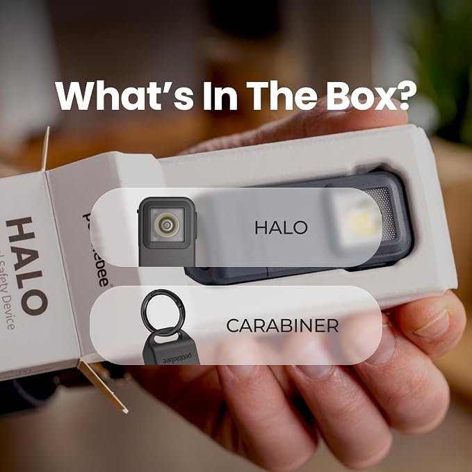 Pebblebee Halo Personal Safety Alarm | Loud Siren & Strobe Lights with Location Sharing, Rechargeable Safety Keychain Device with Flashlight | Works with Apple Find My & Google Find Hub