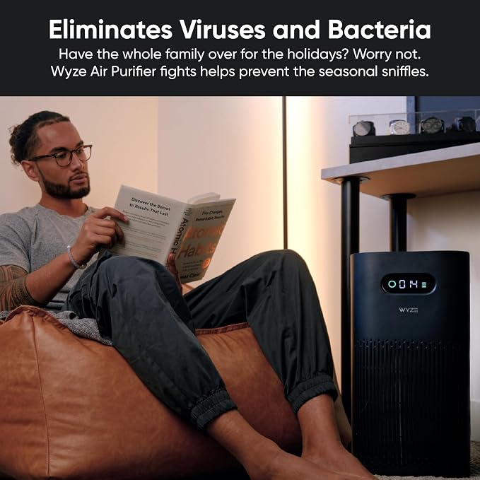 Wyze Air Purifier with Formaldehyde Filter (Premium), for Home, 21db Quiet, HEPA 13, Elimination of common pollutants, Remove formaldehyde, Odors, Smoke, Pollen, Dust, Smart WiFi Alexa Google, Black